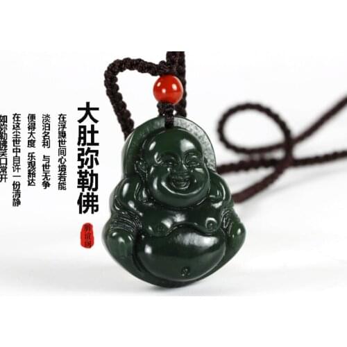 Jadeite jade pendant Buddha Lucky amulet Necklace Buddha Bless you