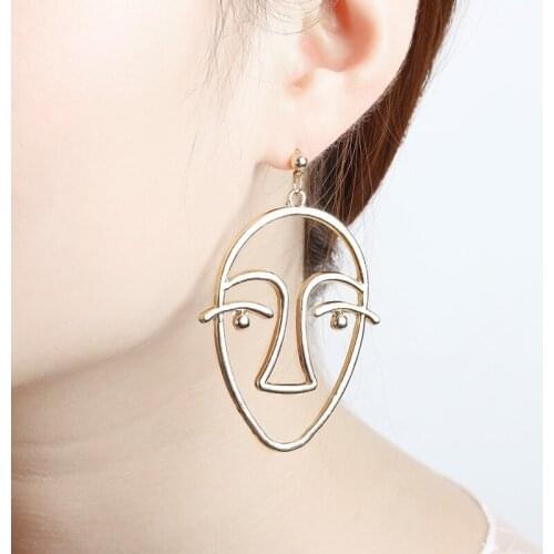 Hollow Metallic Frame Face Hand Men Silver Plated Golden Dangle Earrings Women Drop Earrings