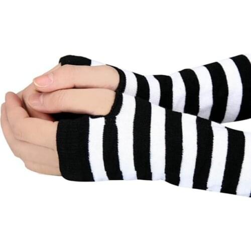 Wrist Arm Hand Women Gloves Winter Warmer Knitted Long Glove Emo Accessories Fingerless Striped Print Gloves Mitten Gothique