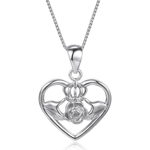 Female Luxury Heart Crown Necklace Rose Gold Flower Pendant Necklaces For Women Mothers Day Jewelry Silver Color Chain Necklace
