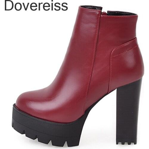 Dovereiss Fashion Female Boots Winter Sexy Elegant Zipper Waterproof Pure Color White Chunky Heels New Ankle Boots 41 42 43
