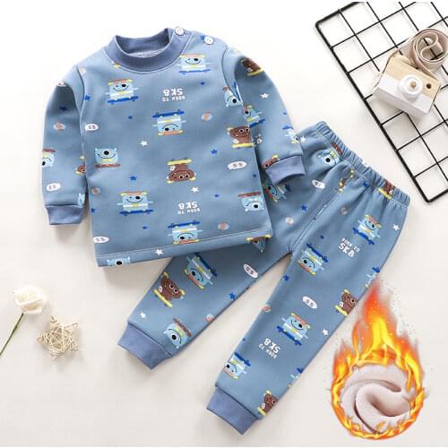 2Pcs Winter Childrens Clothing Thermal Underwear Set Plus Velvet 1-6Y Baby Boys Thicken Toddler Girl Clothes Kids Pajamas Suit