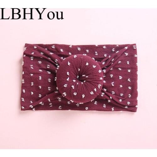 1pcs Baby Girls Fabric Round Donuts Wide Nylon Headbands Newborn Soft Stretchy Dot Print Turban Head Wraps Hair Accessories