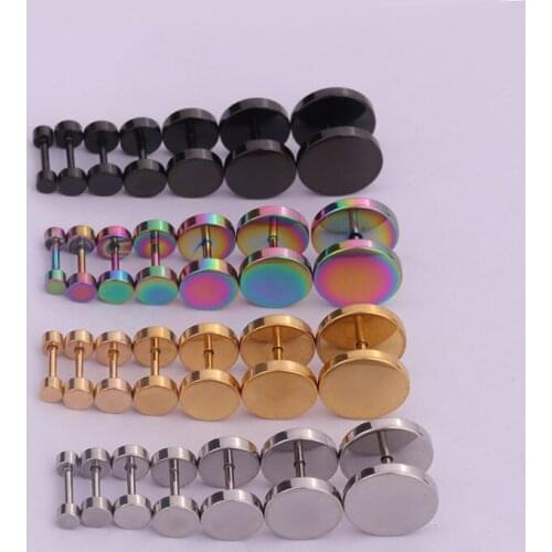 1 PCS Trendy Simple Double Side Round Stainless Steel Ear Stud Cuff Earrings for Women Men Mix Color Size Screw Back Earring