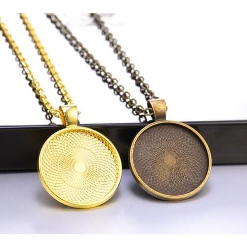 5/8pcs DIY Jewelry Making Pendant Necklace Charms 78cm Chains Lobster Clasp 25mm Cabochon Cameo Tray Bezel Blank Crafts Supplies