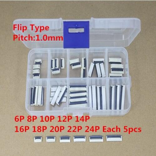 50pcs/box 1mm Pitch Under Clamshell Socket FPC FFC Flat Cable Connector 4P 6P 8P 10P 12P 14P 16P 20P 22P Kits