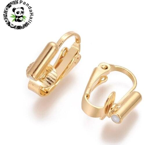 Pandahall 50 pcs Brass Clip-on Earrings Findings for Non-pierced Ears Clip-on Earring Components 15.5x12x7.5mm Hole: 0.6mm