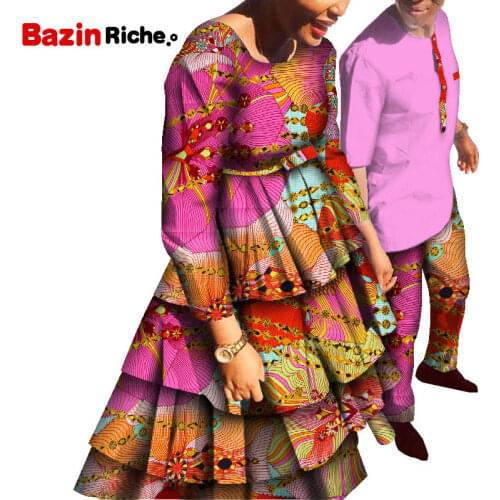 African Dresses for Women Men Shirt and Pants Set Lover Couples Clothes Print Dress African Design Clothing WYQ649