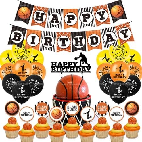 45pcs/set Basketball Theme Party Decoration Nbas Basketball Fans Birthday Banner Kid Birthday Cake Topper Balloon Boys Favorite