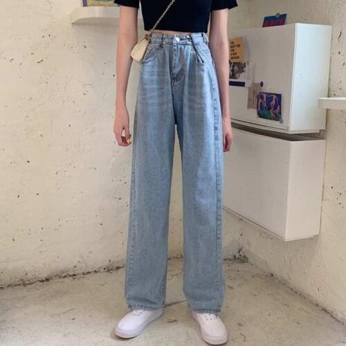 Jeans For Women Denim Wide Leg Pants Jeans High Waist Black Trouser Blue Streetwear Vintage Straight Pants Thin Loose Adjustable