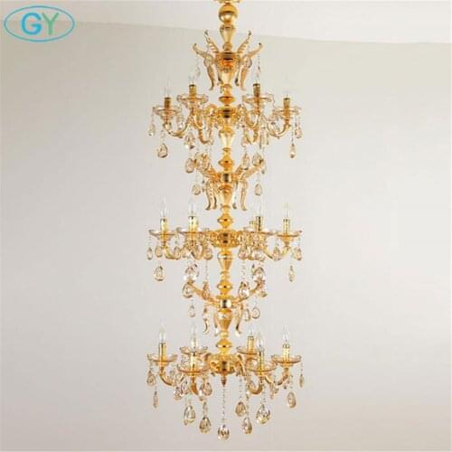 European zinc alloy chandelier D58cm*H175cm villa crystal chandelier rotating stairwell long chandelier Hotel Hall Lustre lamps