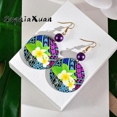 SophiaXuan Hawaiian Earrings Micronesia Pohnpei Guam Big Plumeria Colorful Flower Circle Acrylic Earings Jewelry for Women 2021