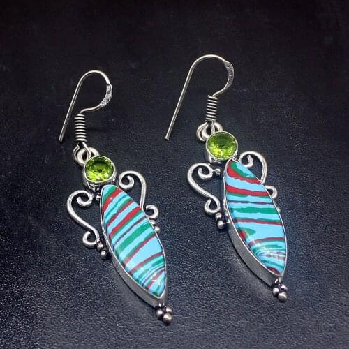 Gemstonefactory Big Promotion Single Unique 925 Silver Stripe Jasper Peridot Women Ladies Gifts Dangle Drop Earrings 20212465