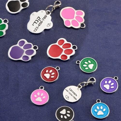 Pet Id Paw Tag For Dog Name Tags For Puppy Kitten Cat Round Dog id Tag Customized Free Engraving Text Pets Message Supplie