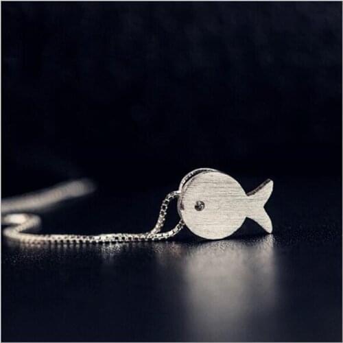 Fine Jewelry 925 Sterling Silver Cute Brushed Fish Pendant Necklace Colar Accessories Womens Neck Chain Birthday Gifts SN122