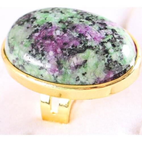 Finger Ring For Woman Men Natural Stone Gem Oval Beaded Ring Red Zoisite Ring Adjustable Jewelry Gift 1Pcs Z302