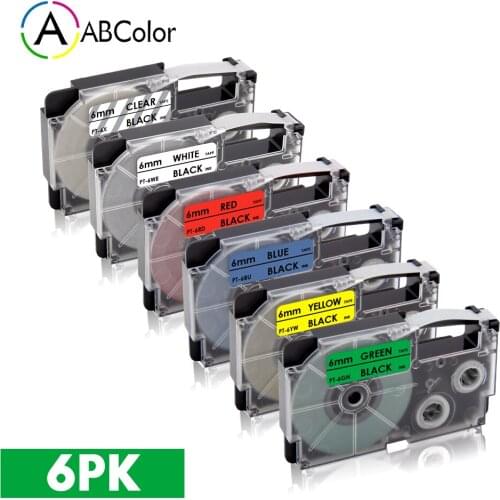 6PK 6mm XR-6X XR-6WE XR-6RD XR-6BU XR-6YW 6GN Tape For CASIO Label Tape Printer Ribbon For CASIO KL-60 KL-120 KL-100 Label Maker