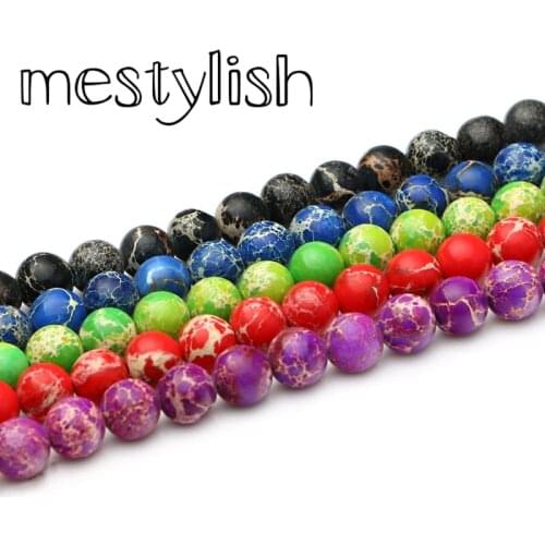 Mestylish 8mm Nature Stone Sea Sediment Round Loose Beads For DIY Bracelet Necklace Jewelry Hand Making
