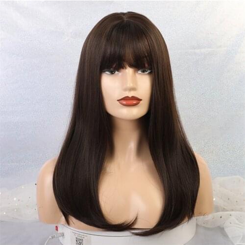 Natural Long Straight Wigs Women Lady Synthetic Hair Wigs with Bangs 22"