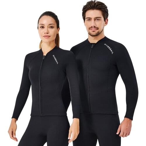 2mm Neoprene Men Women Diving Top with Front Zipper Wetsuits Jacket Long Sleeves Wetsuit Top for Snorkeling Scuba Diving Surfing