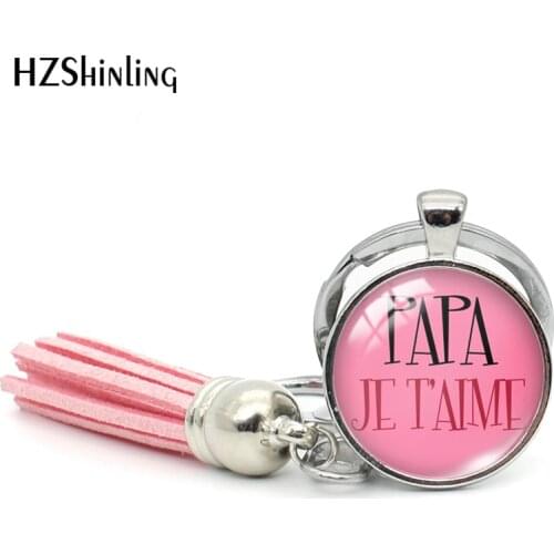 2019 New Je T'aime Papa Tassel Keychain I Love Dad Keychains Glass Cabochon Hand Craft Jewelry