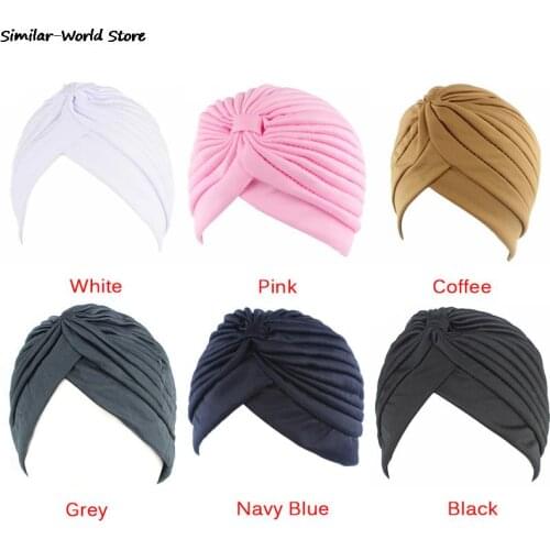 New Women Holiday Cap Solid color Turban Muslim Cap Women Elastic Stretchy Beanies Hat Bandanas Big Satin Bonnet Indian
