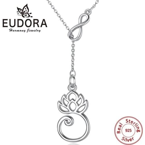 EUDORA Lotus Pendant Infinity Lotus Necklace Sterling Silver Lariat Y Necklace Yoga Jewelry fine Jewelry Anniversary gift CYD471
