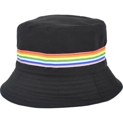 Summer Fashion Rainbow Striped Panama Bucket Hats Reversible Unisex Cotton Fashion Bob Cap Women Hip Hop Gorro Men Basin Caps