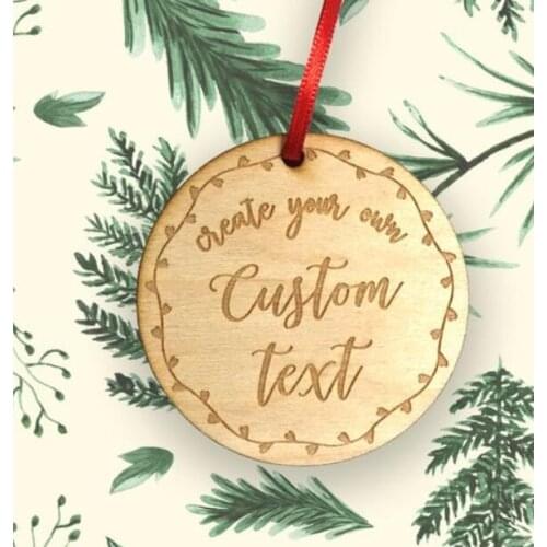 Personalized name or text logo birch wedding engaged family wood laser cut Christmas tree ornament Housewarming Keepsake Gift
