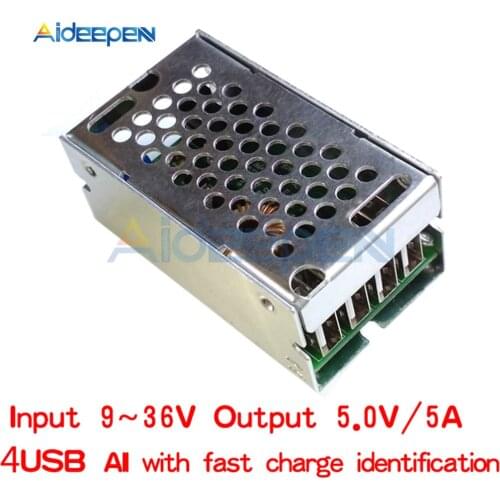 DC-DC 9V 12V 24V 36V To 5V Step Down Board 5A 4 USB Output Buck Converter Power Supply Module with Aluminum Shell For Phones