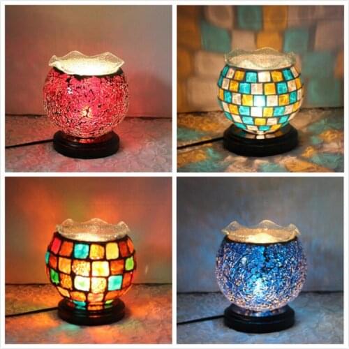 Bedroom bedside lamp colored glass decorative table lamp Mediterranean aromatherapy essential oil small table lamp