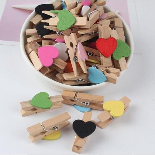 50Pcs Heart Wooden Clothespin Photo Paper Peg Pin Craft Postcard Clip Home Decor Heart-Design Photo Paper Peg School supplies