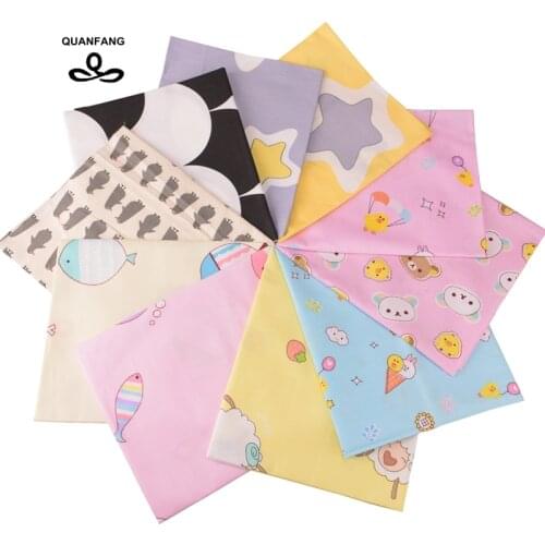 QUANFANG 10pcs/lot cartoon series Twill Cotton Fabric For Patchwork Cartoon DIY Tissue Cloth Quilting Sewing Baby Material 40X50