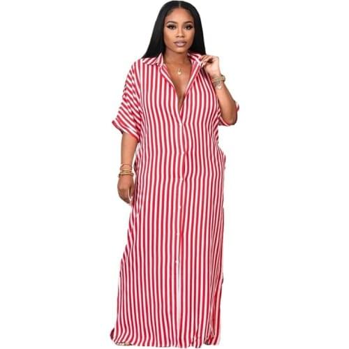 African Striped Shirt Long Dresses For Women 3XL Plus Size 2021 Africa Clothes Dress Dashiki Ladies Clothing Ankara Africa Dress