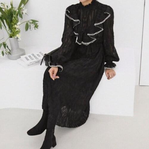 RUGOD 2021 spring ruffled ruffles lace up hollow out fairy dress simple solid all-match spring dress pleated solid long dress