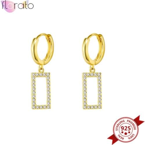 925 Sterling Silver Ear Buckle Rectangle Hanging Hoop Earrings For Women Crystal Geometric Huggie Earrings Korean Simple Jewelry
