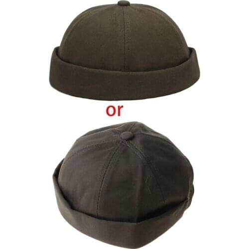 K3NF Men Women Retro Dome Melon Brimless Beanie Cap Solid Color Trendy Yuppies 6 Panels Casual Cotton Docker Sailor Mechanic Hat