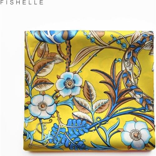 Chinese natural silk scarf satin 90cm for women 100% pure silk bandana hijab square scarves yellow wrap shawl gift for ladies