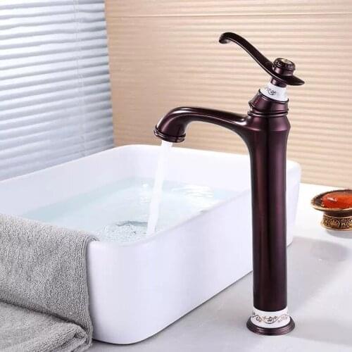 LIUYUE Basin Faucets White/Gold Brass Retro Porcelain With Diamond Tall Bathroom Basin Faucet Cold Hot Water Mixer Sink Taps