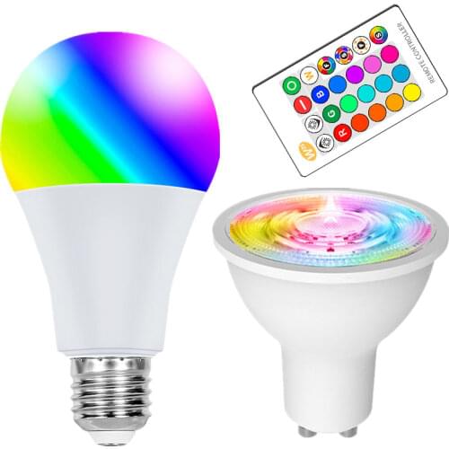 E27 E14 RGB Led Bulb 3W 5W 10W 15W Dimmable 16 Color Changing Magic Bulb Gu10 AC 220V 110V RGB White IR Remote Night Light C3
