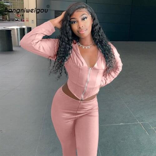 Bangniweigou Fall Winter Cozy Hooded Sweatsuit Set Women Long Sleeve Hoodie + Sweatpants Sportswear 2Pc Sets Solid Tracksuit