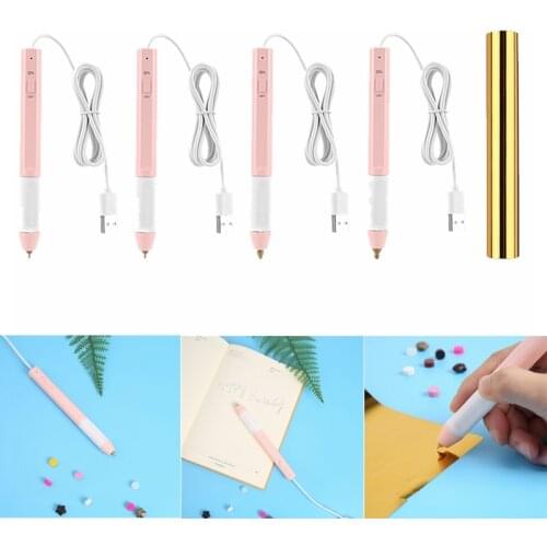 USB Powered Pink Heating Hot Stamping Pen 4 Specification tip DIY Scrapbooking For Leather Paper Plastic Used Crafts New 2020