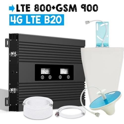 2018 New Two LCD Display Cellular Signal Booster 4G LTE 800 GSM 900 Repeater 82dB Gain Band 20 4G Signal Amplifier Big Power Set
