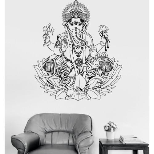 Vinyl Wall Decal Ganesha Lotus Hinduism God Hindu India Decor Wall Stickers Elephant Wall Stickers Home Decor Living Room A418