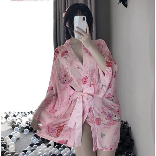 Japanese Kimono Anime Cosplay Costume Sexy Pink Cute Cute Mouse Print Bathrobe Kawaii Uniform Temptation Womens Erotic Lingerie