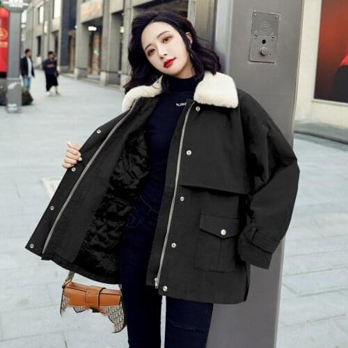 Plus velvet padded ladies short padded jacket new autumn and winter Korean loose padded jacket tooling jacket