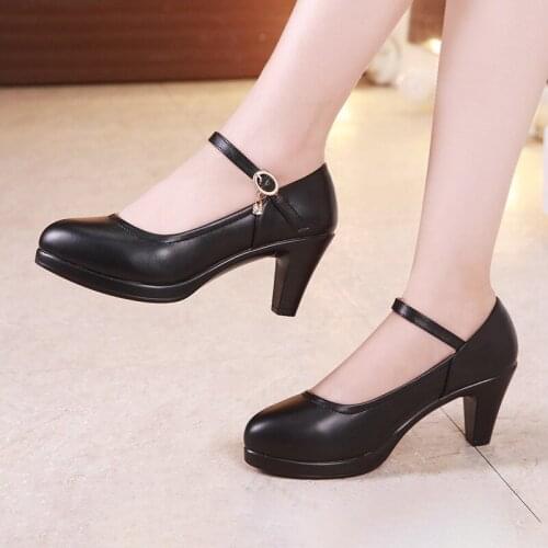 Plus Size 32-43 Block Heel Shoes Women Pumps 2021 Fall Spring Medium Heels Marty Jane Shoes Ladies Formal Work Shoe
