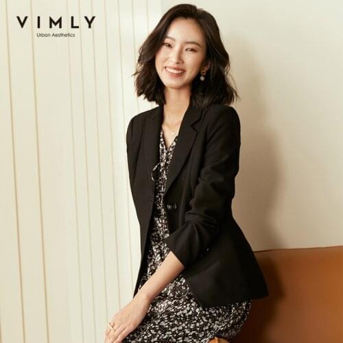 Vimly Autumn Women Blazers Elegant Notched Solid Single Breasted Jackets Vintage Female Overcoat F1893