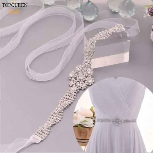TOPQUEEN Bridal Belt Silver Bridal Belt Sash for Party Crystal Belt for Formal Dress Sparkly Belts for Women Jeweled BeltsS98