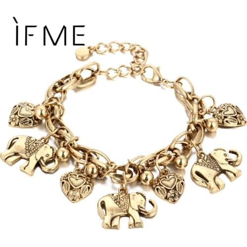 IF ME Vintage Bohemian Gold Color Elephant Heart Charms Bracelets for Women Fashion Chain Gift Pulseira Feminina Jewelry